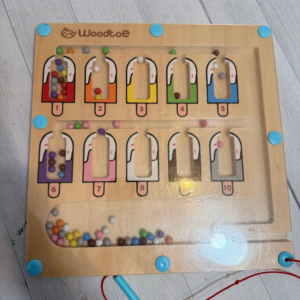 Woodtoe Magnetic Color and Number Maze ice cream cones‎ for toddlers kids